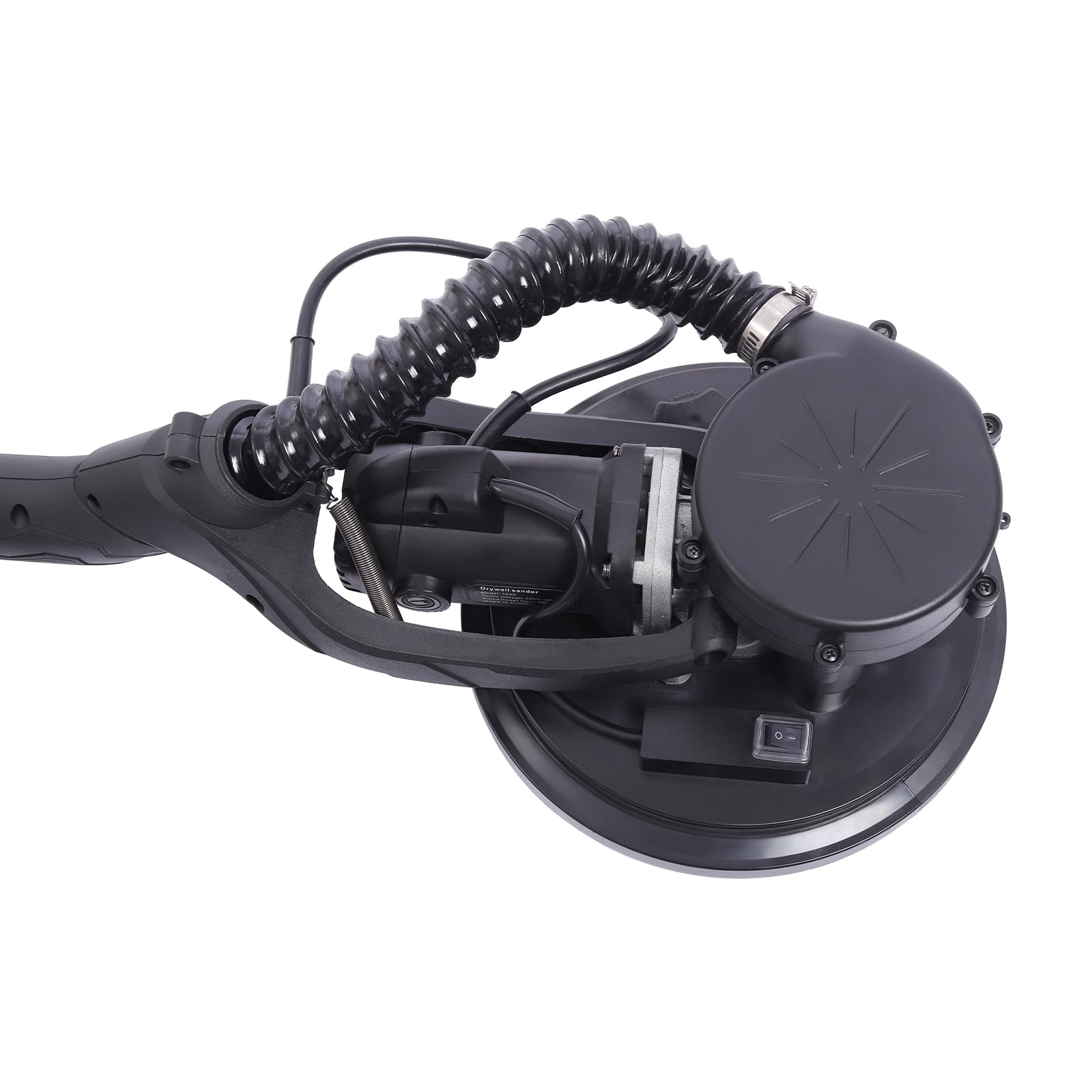 Szlifierka do płyt gipsowo-kartonowych z odsysaniem, składany uchwyt, oświetlenie LED, 850 W, regulacja 90°, talerz szlifierski, 6 regulowanych prędkości, 6 samoprzylepnych papierów ściernych (czarny)
