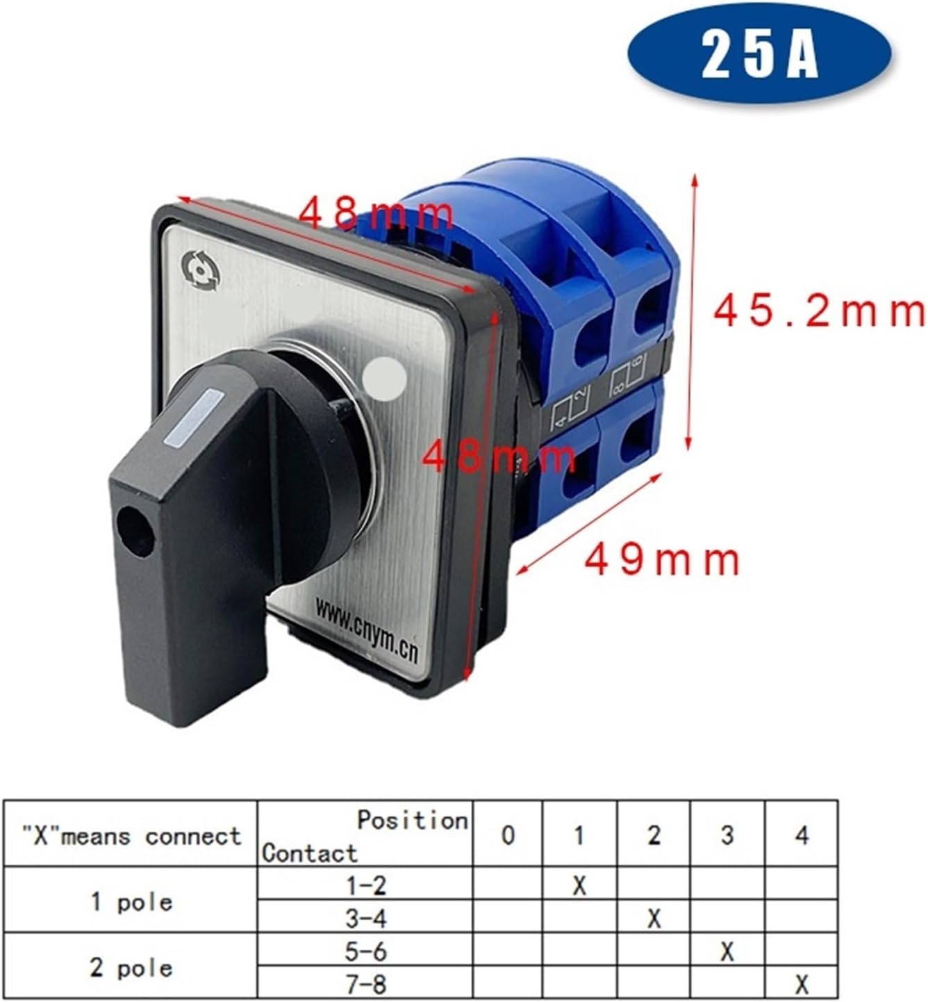 YMW26-25/2 Rotary selector 25A 2-Pole 3-bit Control Motor Circuit Conversion LW26 LW28 LW39B cam Switch(0-1-2-3-4)
