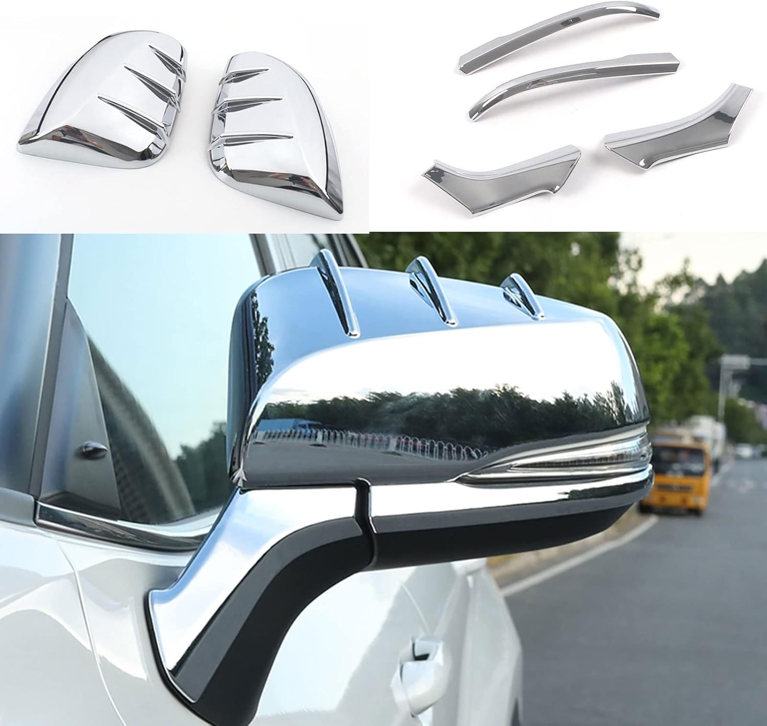Car Accessories Door Rear View Mirror Cover and Door Rear View Mirror Stripe Cover Trim Fit For Toyota Highlander 2021 2022 2023 2024 2025 6PCS (Glossy Chrome Style)