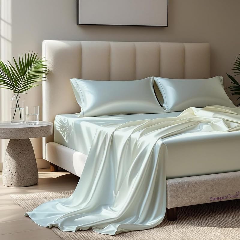 Image of Premium Satin King Size (92x106 Inchs) with 2 Pillow Cover Bedsheet Ultra Soft & Silky Smooth, Breathable Cooling Fabric, Luxury Glossy Finish|Silver Grey