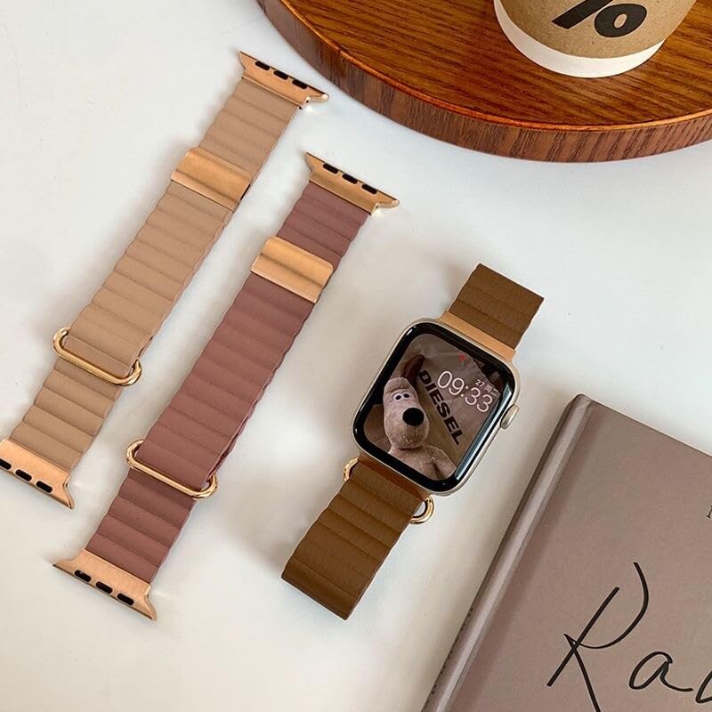 Bracelet magnétique en cuir bleu pour iWatch protégeant contre les rayures avec son étui intégral - 5