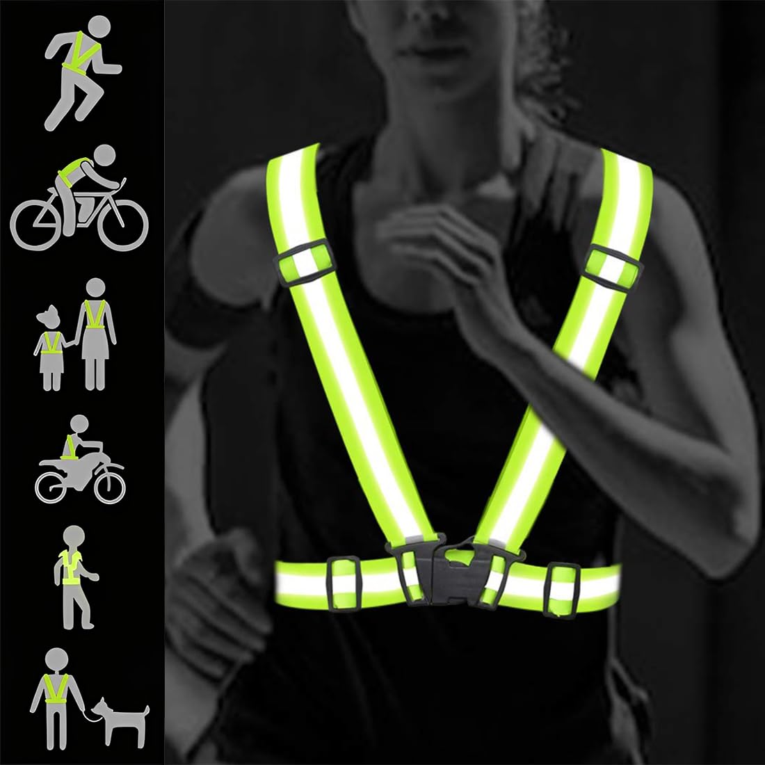 Bretelle Catarifrangenti 2 Pezzi, Gilet Alta Visibilità Uomo Multiuso per Corsa Ciclismo Motociclismo