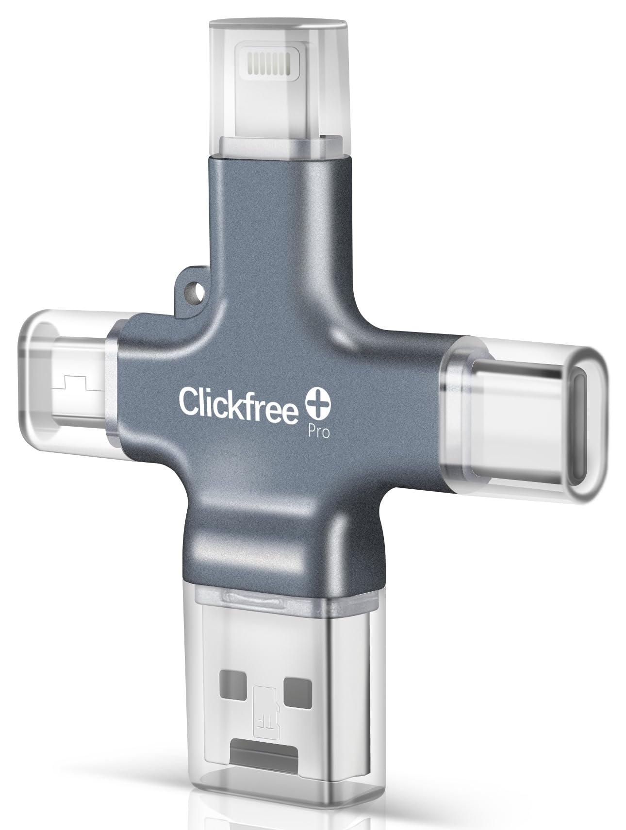 Clickfree™ PRO 128GB USB 3.0 MFi-Certified Photo and Video Saver for iPhone/Android/iPad/Mac Universal Phone Flash Drive-Lightning-USB-Photo Stick Storage Thumb Drive (Cool Gray)