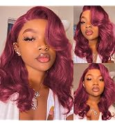 99J Burgundy Bob Wig Human Hair 13x4 Frontal Lace Wig 14 Inch Body Wave HD Lace Front Wigs Human ...