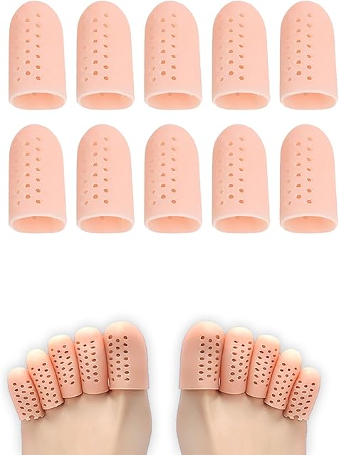 Symagalbst 10 Pcs Gel Toe Protectors Sleeve, Soft Silicone Toe Cover Caps Breathable Cuttable Toe Guards for Men Women to Prevent Ingrown Toenails, Blisters, Corns and Calluses (Beige)