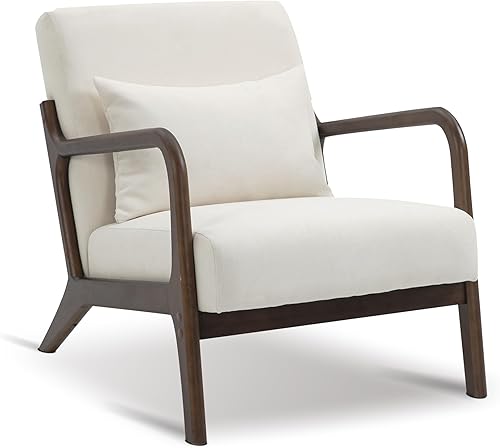 Miniatura 3 de Dolonm Silla decorativa moderna con marco de madera, silla tapizada con cojín de cintura, sillón de terciopelo para sala de estar, dormitorio, sala