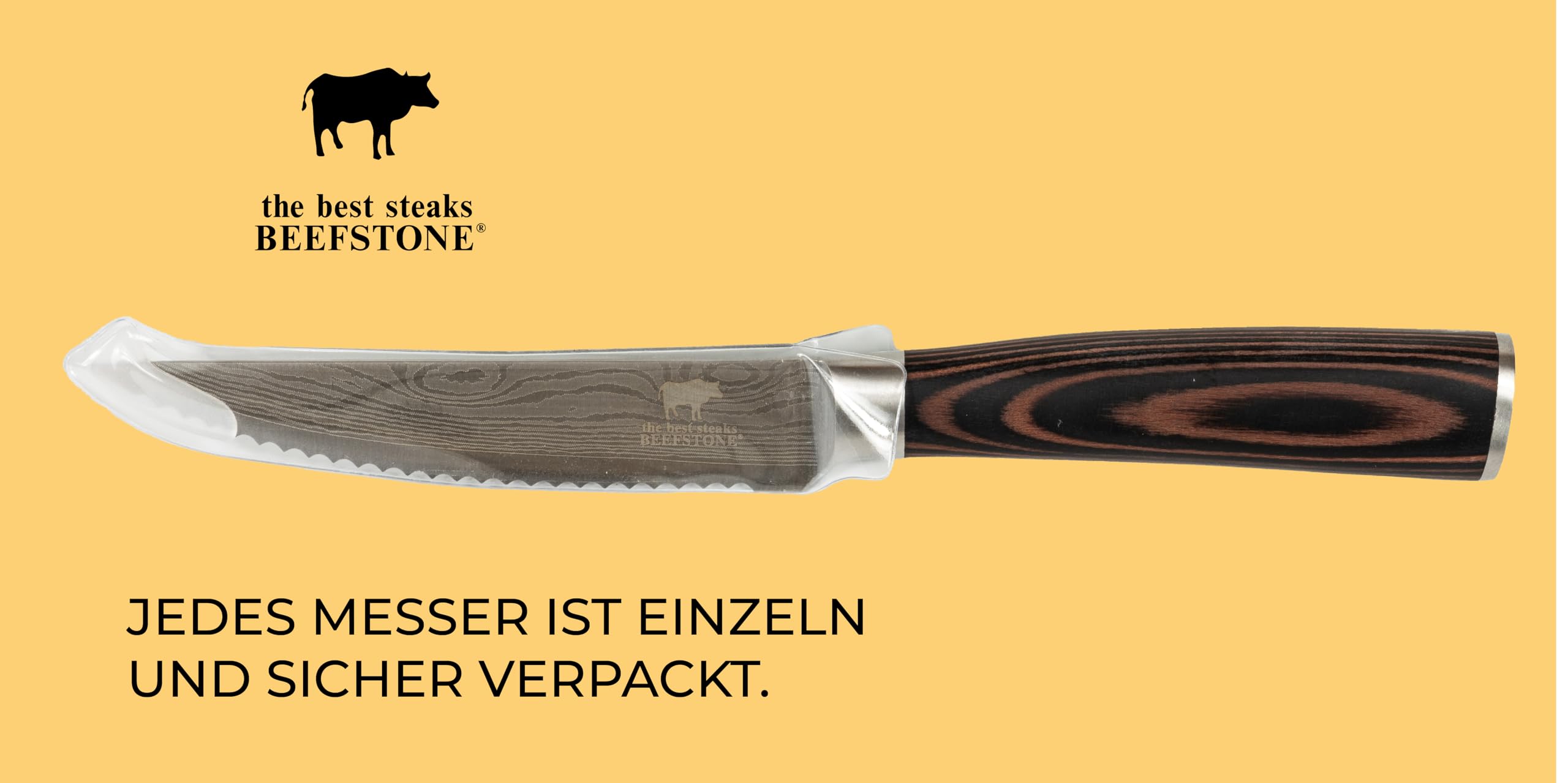 Set de 6 couteaux à steak, couteaux de chef professionnels, manche ergonomique en bois, lame dentelée, idée cadeau avec boîte en bois pour rangement