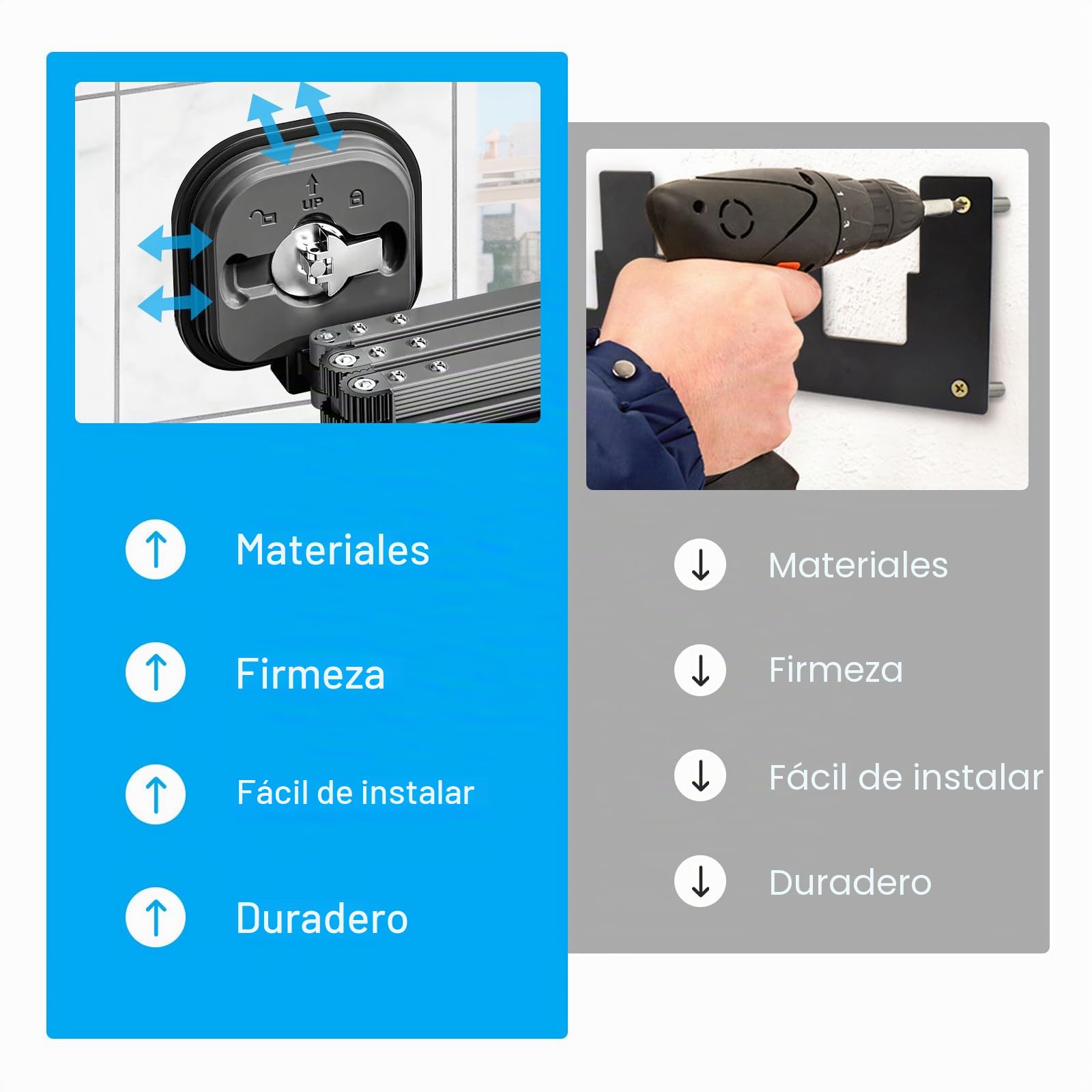 Tefola Tendedero de pared para montaje en la pared, 3 veces plegable, Barra de ropa extensible con ventosa, Tendedero que ahorra espacio, para balcón, ropa, baño, terraza, apartamento, autocaravana