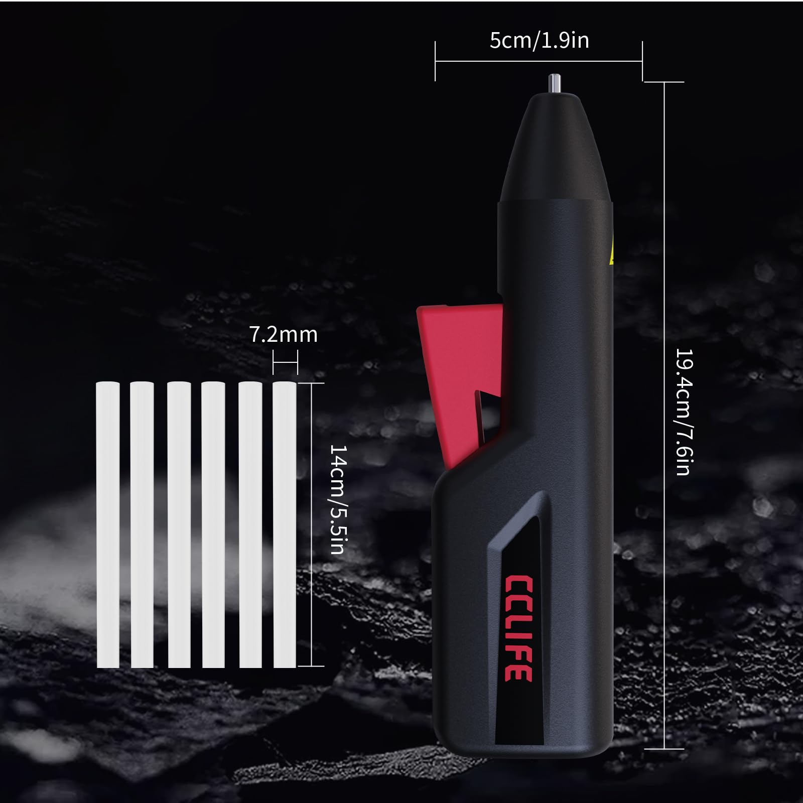 CCLIFE Pistola per colla a caldo a batteria, 7,2 mm, 30 bastoncini di colla