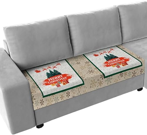 Wowouhiya Christmas Tree Couch Cushion Covers, Stretch Sofa Cover with Elastic Bottom, Xmas Tree Bells Berry Botanical Farmhouse Sofa Slipcovers