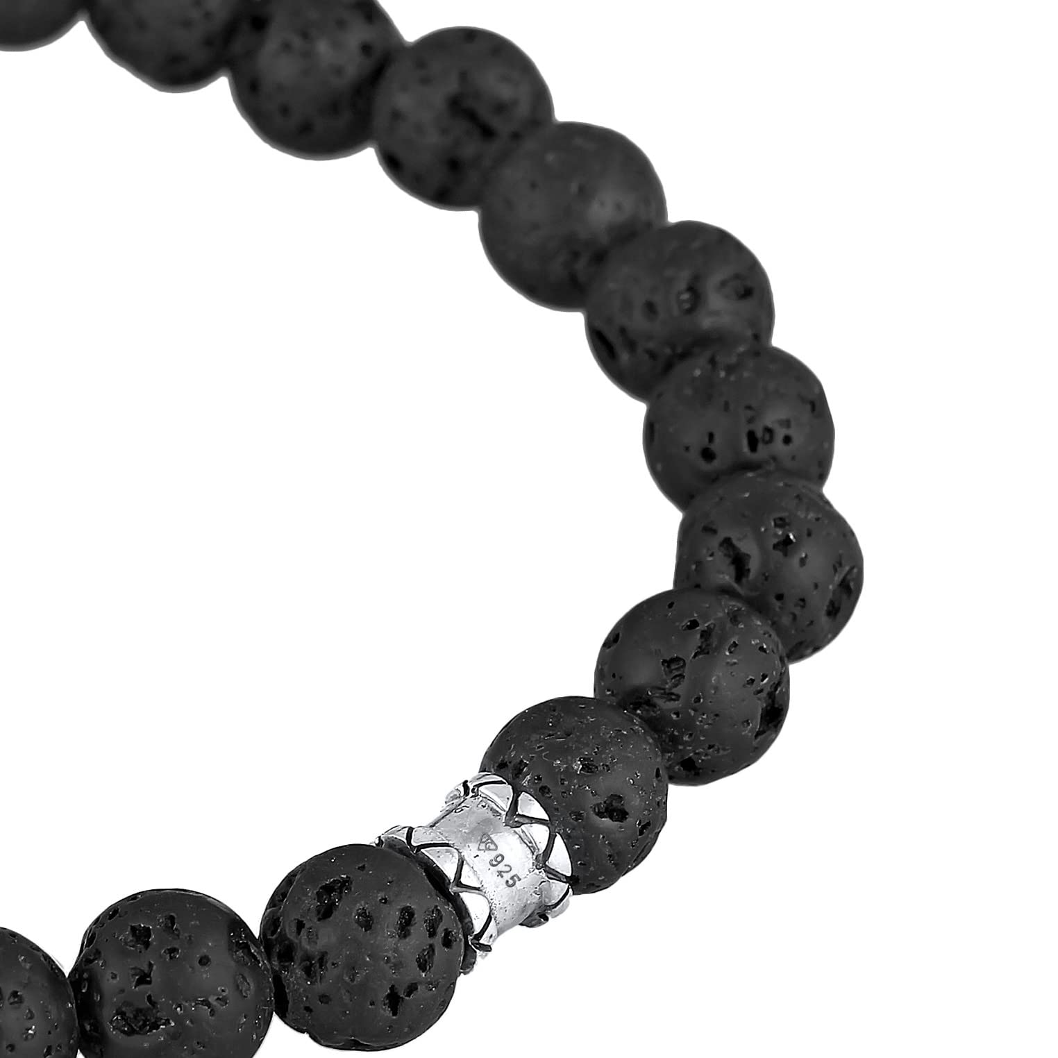 Kuzzoi Herren Armband mit Lava Stein Perlen 925 Silber Totenkopf Bead