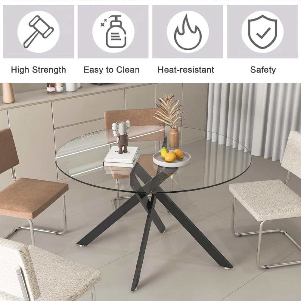 Round Glass Table Top Patio Dining Transparent Glass 20" 24" 28" 32" 38" Surface Pencil Polished Edge, Dining Table Top For Home Office(400mm(16in))