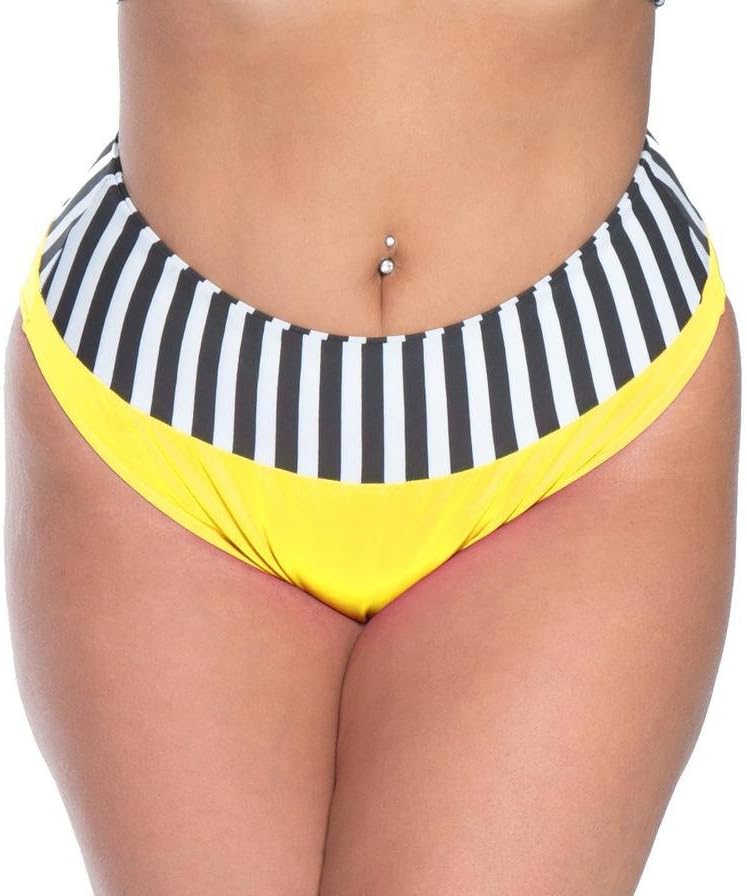 Delicate Illusions Plus Size Dots and Stripes High Cut Full Bikini Bottom