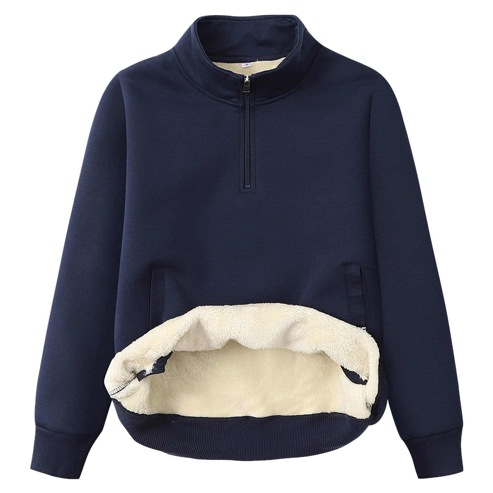 Hombre Invierno Cuello Alto Sudadera de Forro Polar con Media Cremallera Térmica Pullover Suéter con 2 Bolsillos
