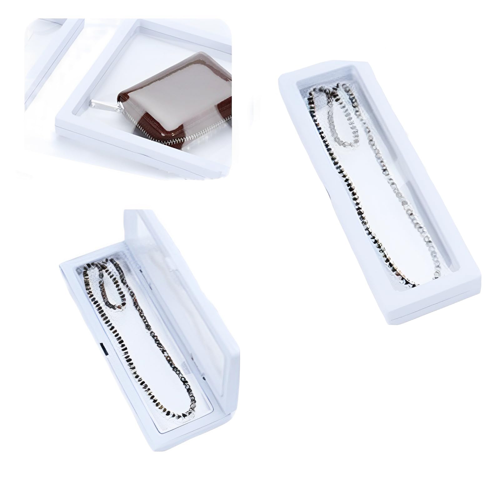 4 Cadres Flottants Eterspr 23x9 Cm - Présentoirs Transparents 3D - Pour Bijoux, Pièces, Timbres - Blanc