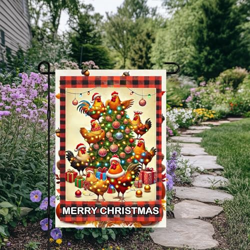 Image of BlissYard Christmas Farm Chickens Garden Flag 12x18 Inch Polyester