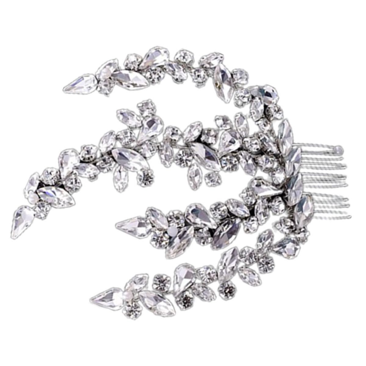 Baluue Silver Rhinestones Hair Comb for Women, Elegant Metal and Crystal Side Comb with Flexible Design, Easy to Use Hair Accessory for Jewelry Making and DIY Crafts