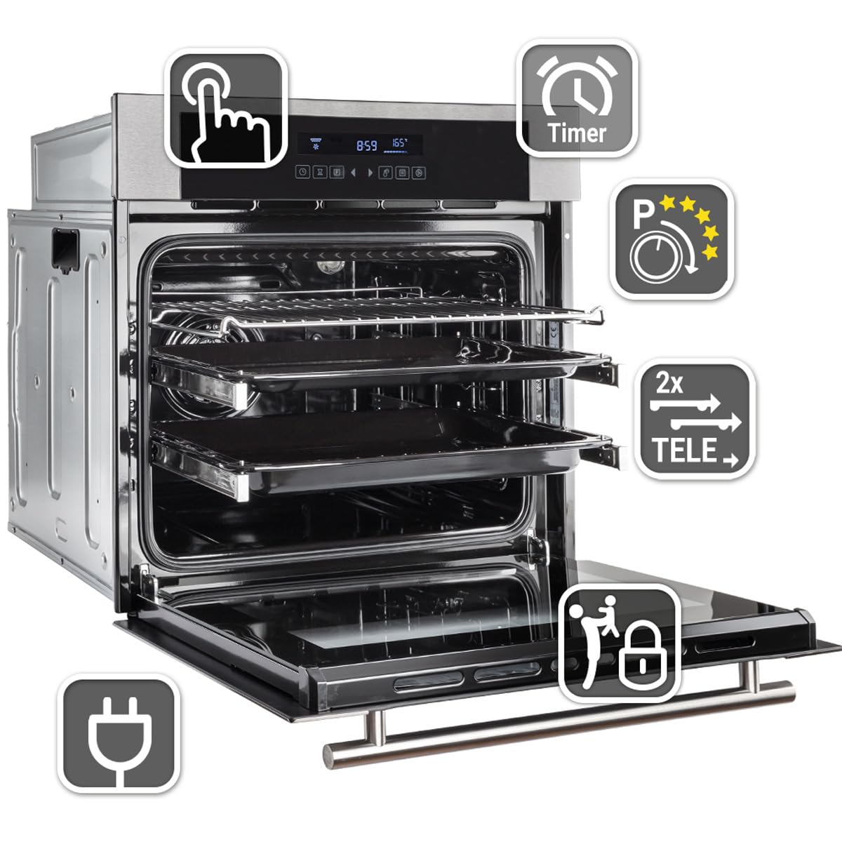 KKT KOLBE Autarkes Herdset 60cm Einbaubackofen EB8015ED 59cm Induktionskochfeld IH85901FZ Grill Heißluft Teleskopauszüge