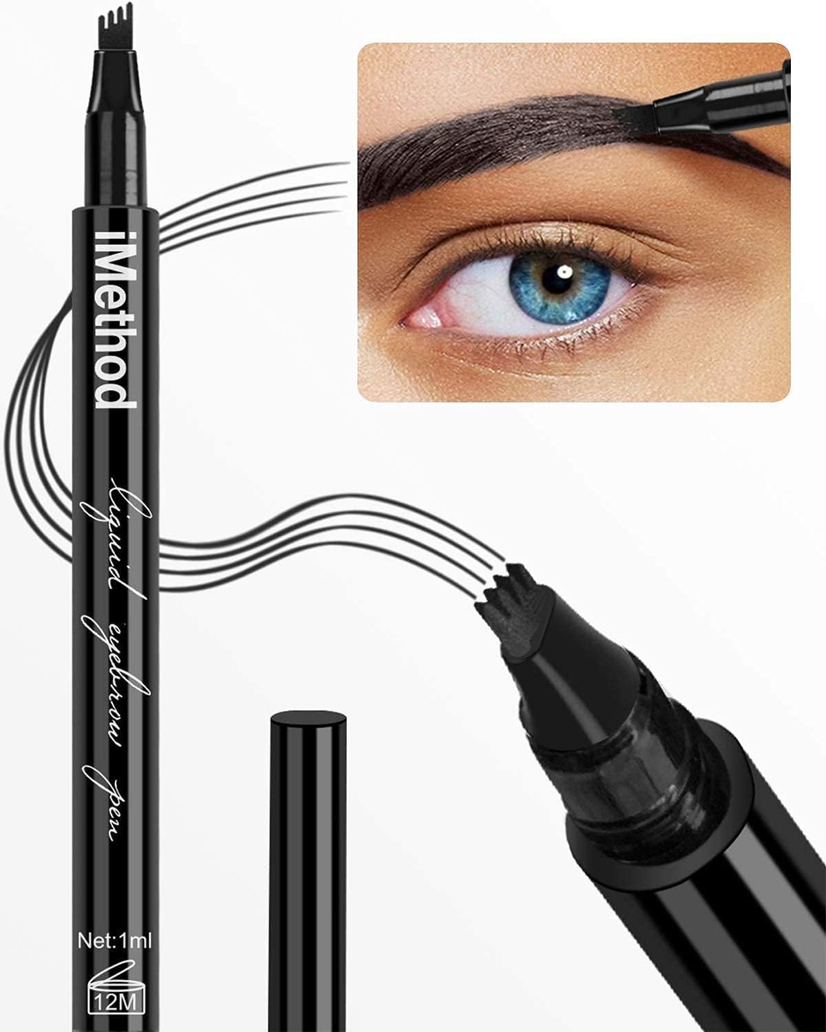 Eyebrow Pen - iMethod Eyebrow Pencil with a Micro-Fork Tip Applicator Creates Natural Looking Brows Effortlessly and Stays on All Day, Black