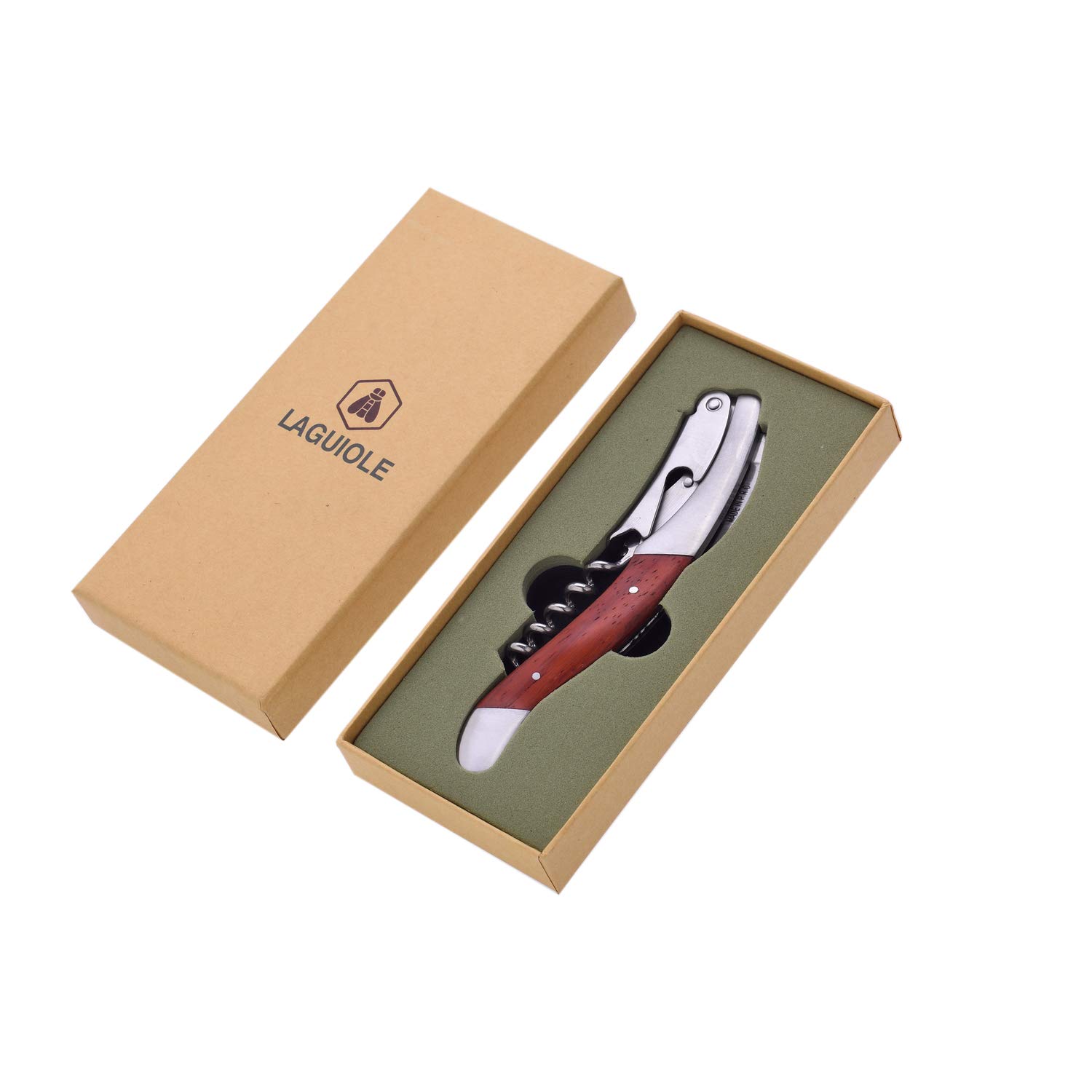LAGUIOLE - Sommelier - Manico in legno di pero - Cavatappi, Tagliacapsule e Apribottiglie - Confezione regalo - acciaio inossidabile - rosso