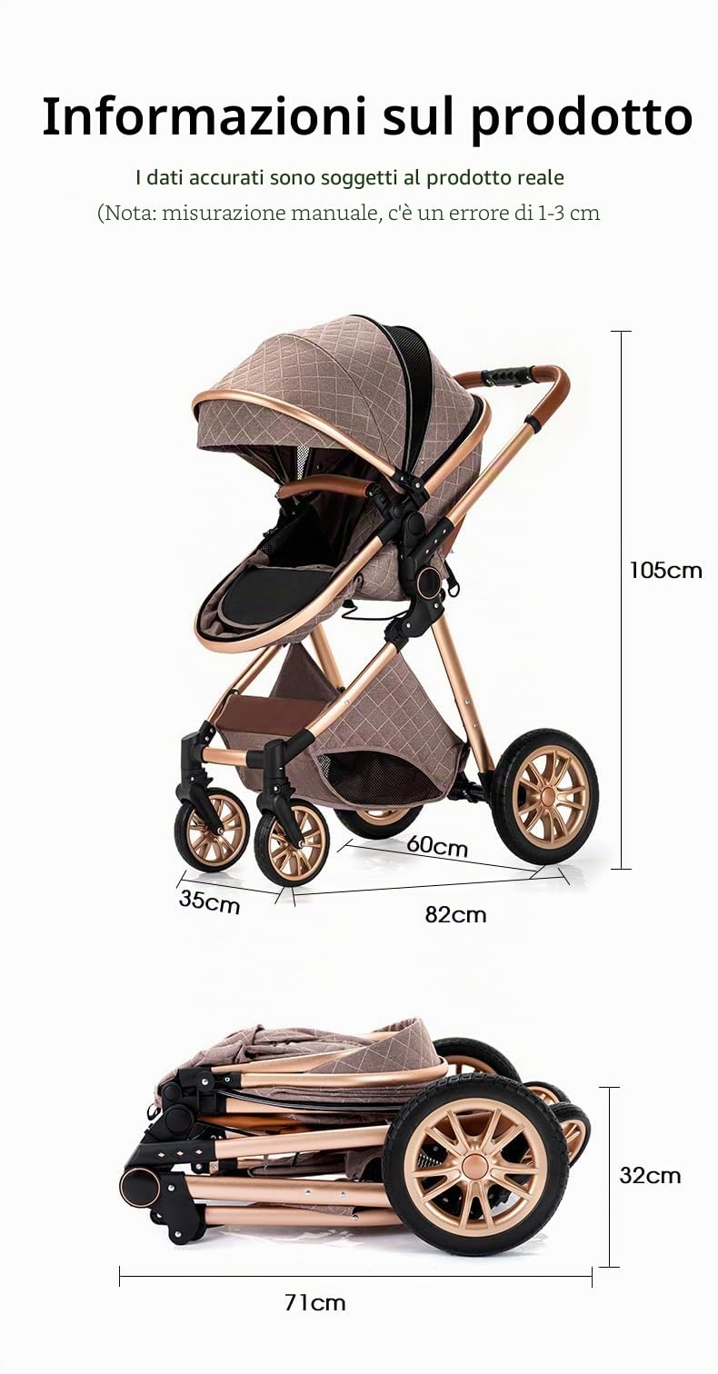 GLOKID passeggino trio 3 in 1, pieghevole, carrozzina reversibile fronte mamma e strada, sistema modulare con carrozzina per neonati, con borsa, zanzariera e parapioggia (PTV9 Cioccolato)