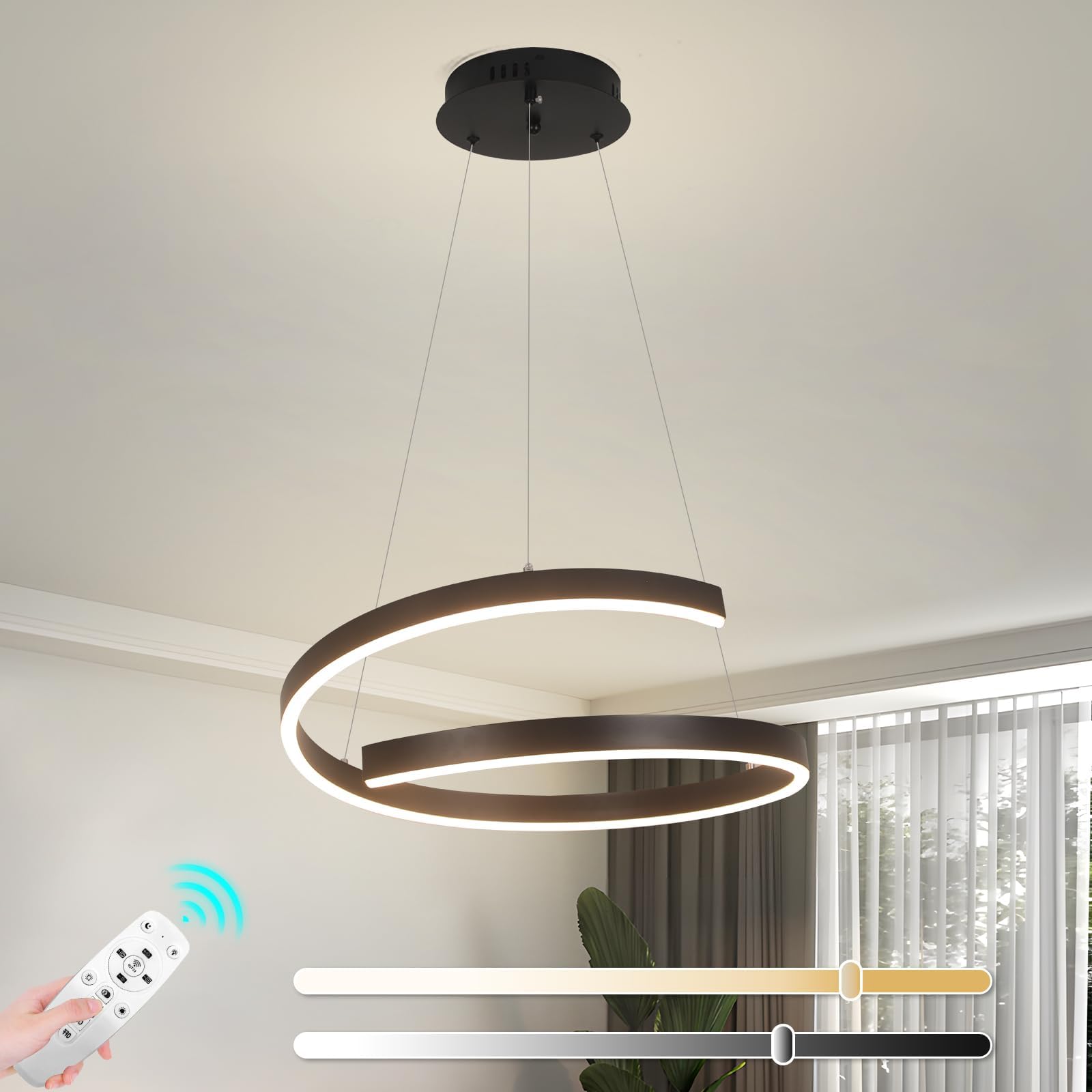 – YATAI Modern LED Chandelier,Simple Ring Round Pendant Light with Remote Control for Bedroom, Dining Room, and Living Room, Dimmable Light, Adjustable 3 Color Temperature,23W