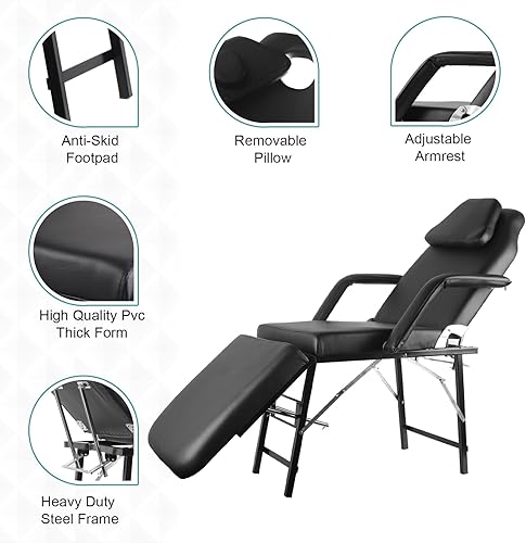 Miniatura 3 de BZ3E2 - Silla portátil plegable para tatuaje, color negro con bolsa de almacenamiento, cama de masaje ajustable, 73 pulgadas, ideal para