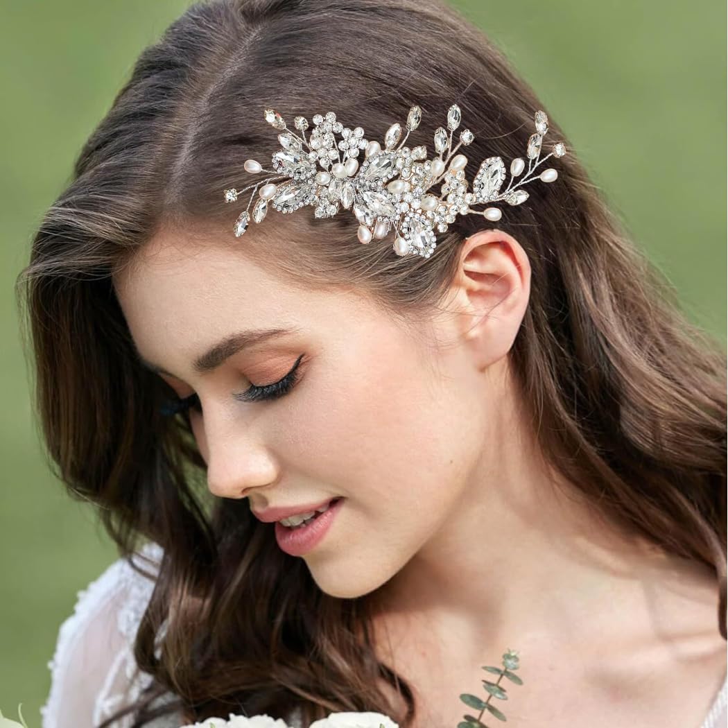 ALUINN Crystal Bride Hair Comb Pearl Hair Piece Rhinestone Wedding Bridal Hair Accessories for Women Brides and Bridesmaids (Silver) - Image 5