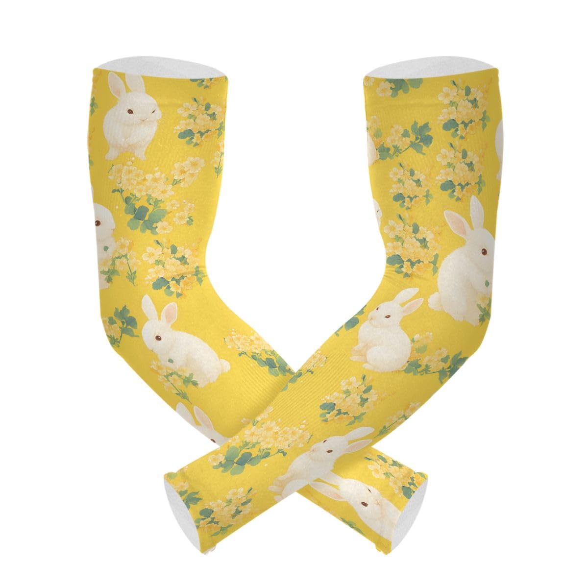 Cooling Arm Sleeves for Men Women UV Sun Protection Arm Covers Rabbit Animal Yellow Compression Sleeves Sports Football Golf Cycling