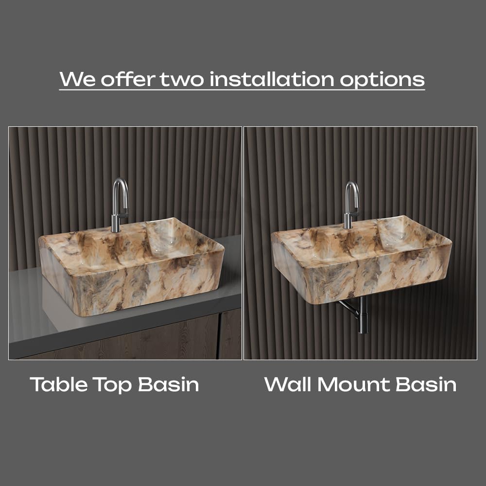 NEXIS Designer Ceramic Table Top Wash Basin For Bathroom | Wall Hung Washbasin | Wall Mounted Bathroom Sink | Wash Basin For Restaurant, Hotel (16 x 12 x 5 Inch) 3