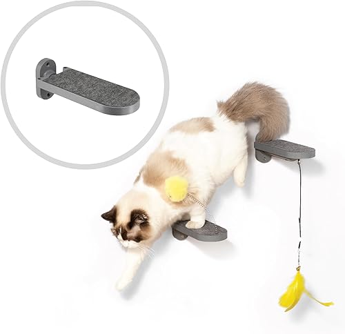 SVD.PET Paquete de 2 escalones de pared para gatos, escaleras de escalada para gatos con almohadilla de fieltro reemplazable, estantes de escalada