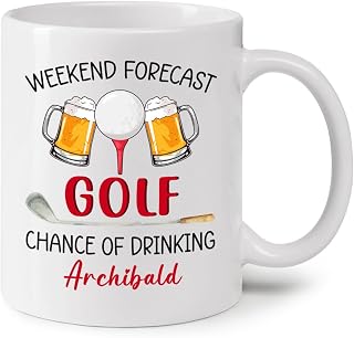 Weekend Forecast Golf Chance of Drinking 11oz, Personalized Golfer Ceramic Teacup with Name, Golf Gifts for Golf Player Golf Lover, Golf Addict Coffee Gifts for Friends Coworkers