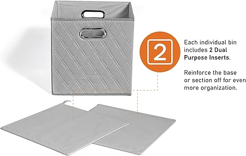 Miniatura 9 de Juego de cuatro cubos de almacenamiento grandes de piel sintética con patrón de diamante gris de 13 pulgadas con asas dobles para sala de estar