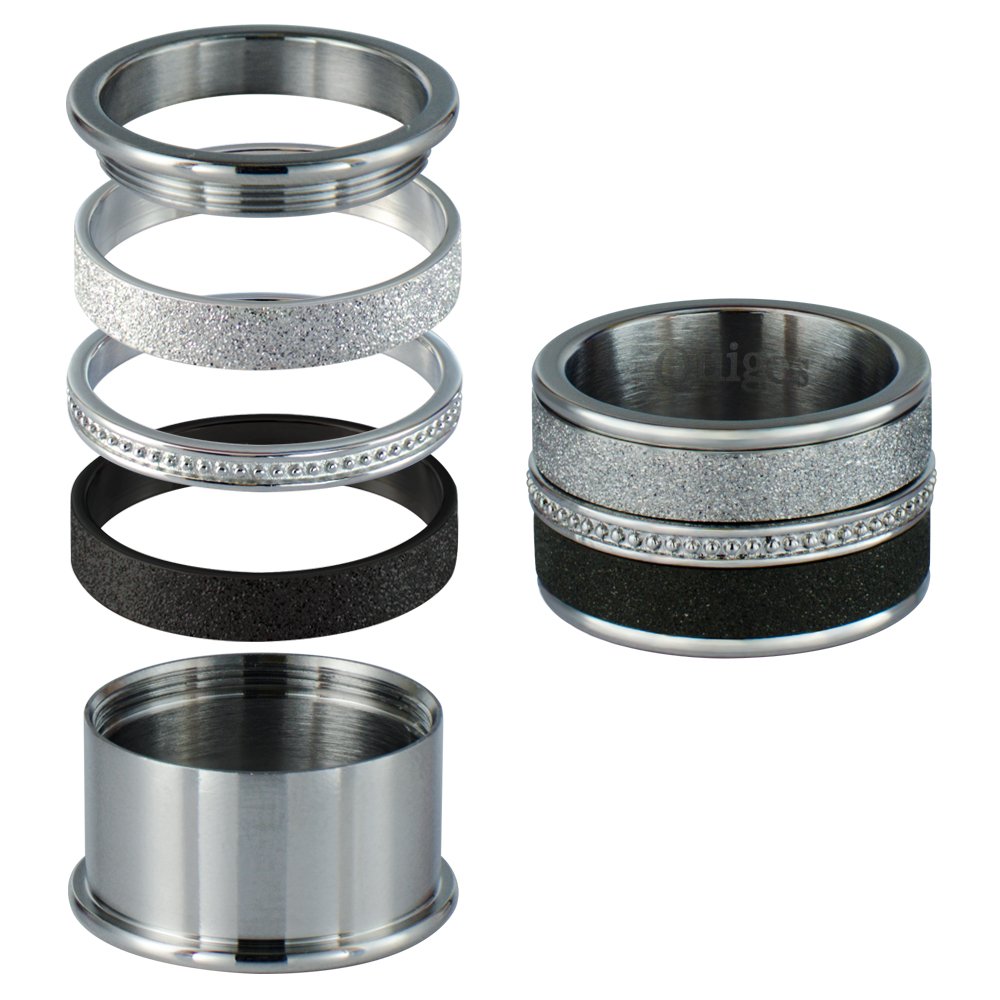 Quiges - Set di anelli impilabili in acciaio INOX con 3 anelli interni e 1 anello base e Acciaio inossidabile, 57 (18.1), colore: Argento, cod. SRS018S18