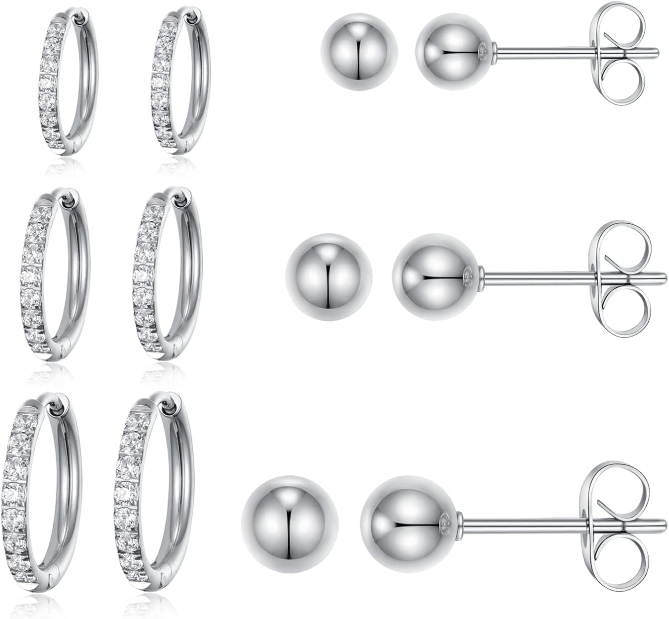 Gemsme 316L Surgical Stainless Steel Earrings Set, Hypoallergenic Huggie Hoop Earrings, Cubic Zirconia Cartilage Hoop Earring Cubic Zirconia for Women Men Cartilage Piercings