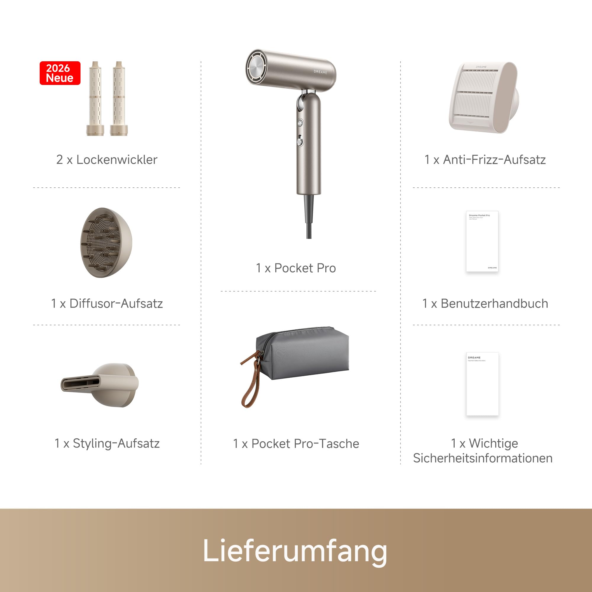 DREAME Pocket Pro Hochgeschwindigkeits-Haartrockner, 3 klappbare Formen Reiseföhn, 300 g, 110.000 U/min Motor, 300 Millionen negative Ionen/cm³, konstant 57 °C, 40s NTC-Trocknung, 2026 Neue