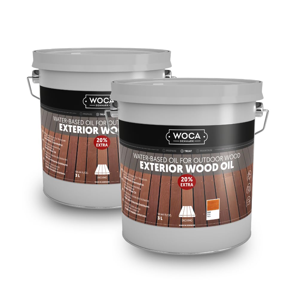 WOCA Denmark Exterior Wood Oil Teak 2 x 3 L - Terrassenöl für Terrassen, Zäune und Möbel im Außenbereich