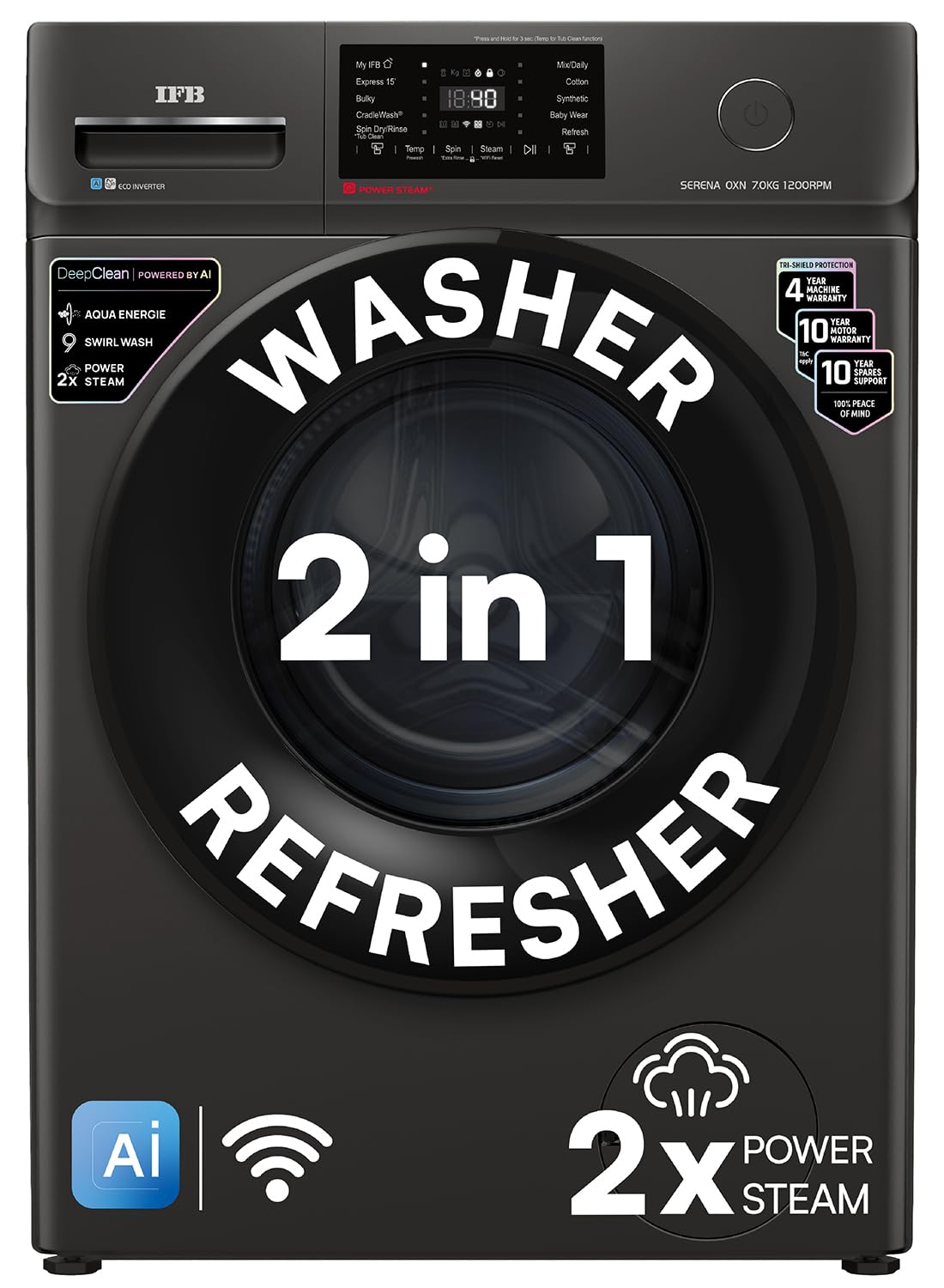 IFB 7 Kg 5 Star with DeepClean® Technology, AI Powered, WiFi, Fully Automatic Front Load Washing Machine (SERENA OXN 7012 CMS, PowerSteam®, 9 Swirl, Steam Refresh, Eco Inverter, Onyx Grey)-image-32