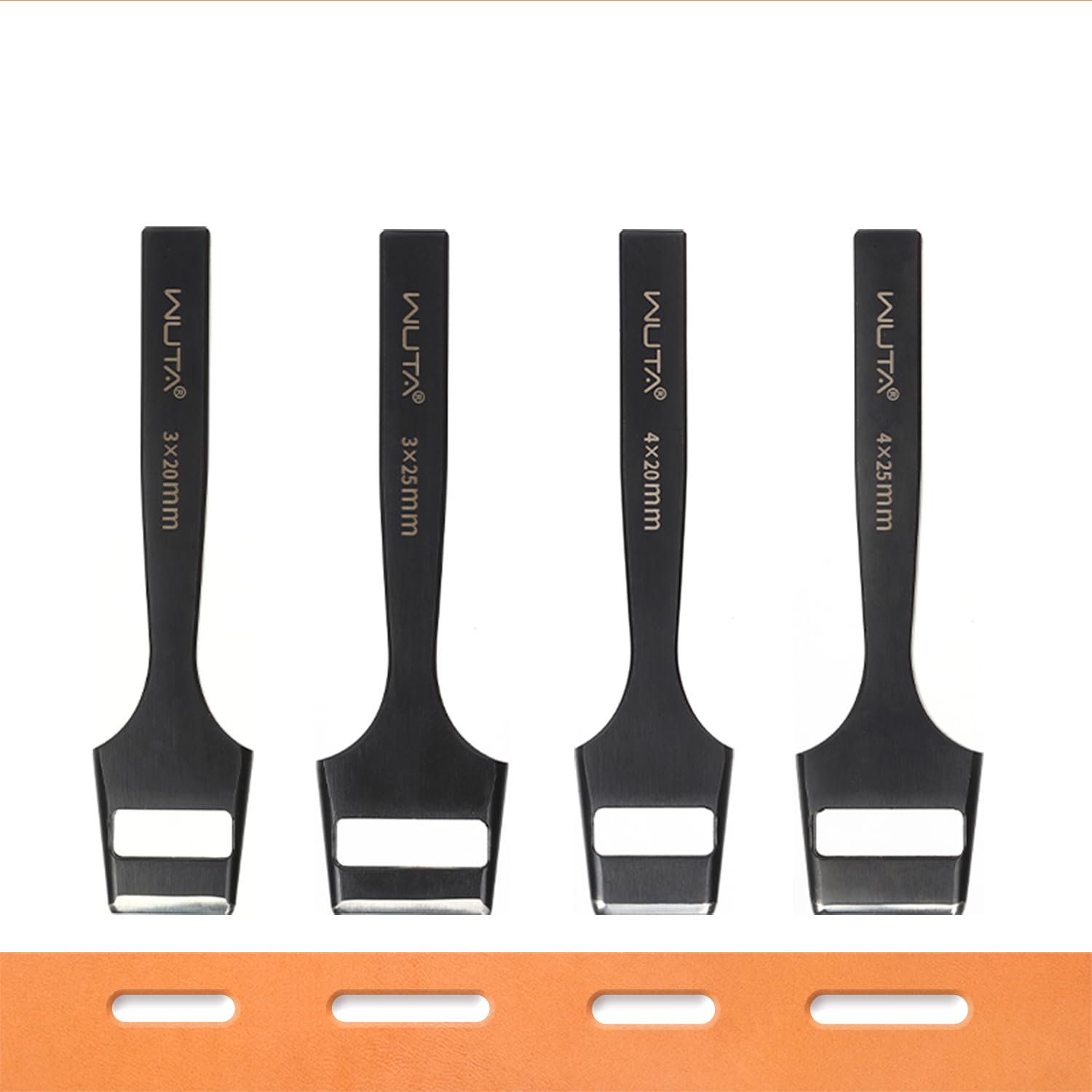 WUTA Professional Oval Hollow Punch Set - 4-Piece Heavy Duty Flat Hole Cutter for Leather Belt, Watch Straps, Canvas & Craft DIY(3 * 20+3 * 25+4 * 20+4 * 25mm)