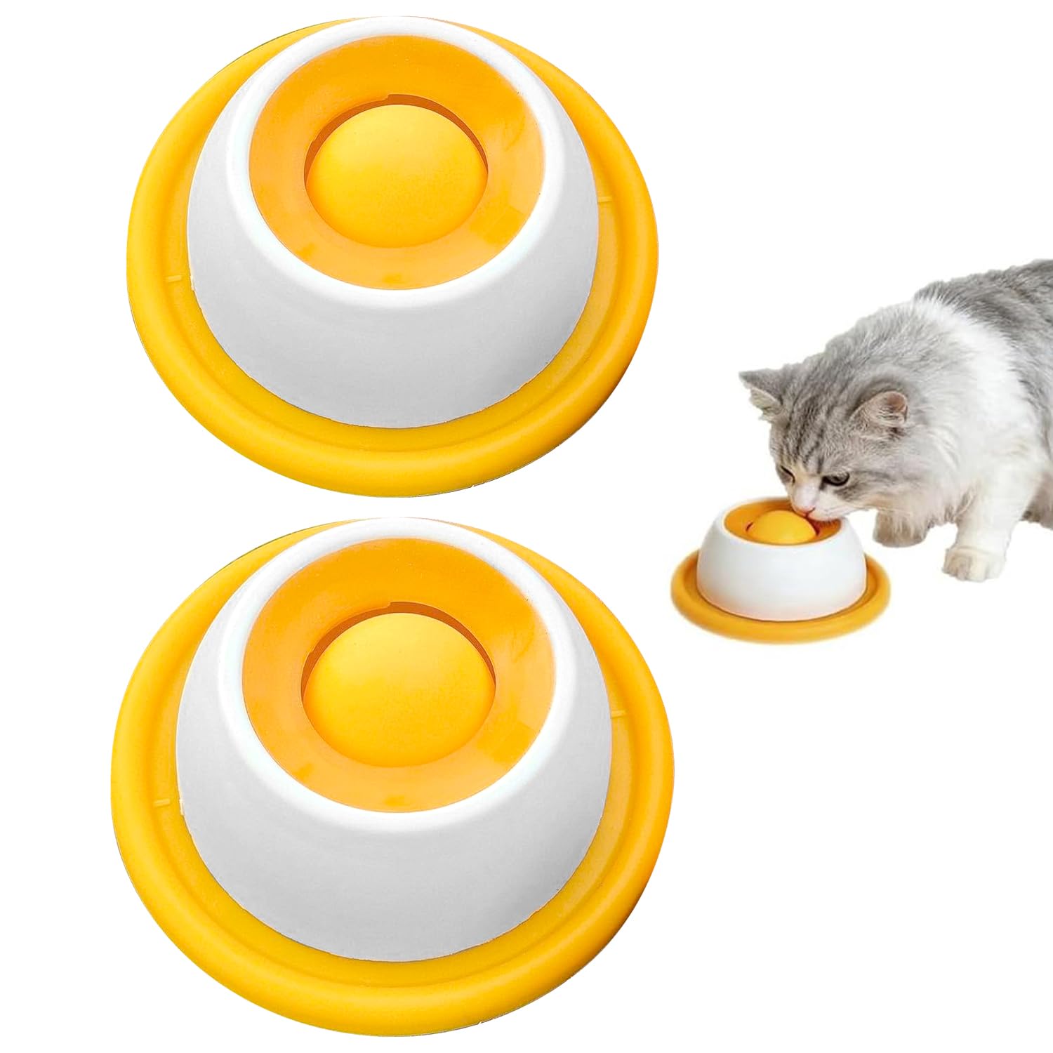 ZyxIon Schleckball Hund, 2Pcs Dog Licking Bowl, Leckspielzeug Hunds für Hunde und Katzen, Schleckball Hund Leckt Futternapf mit Integrierter Drehkugel (Gelb)