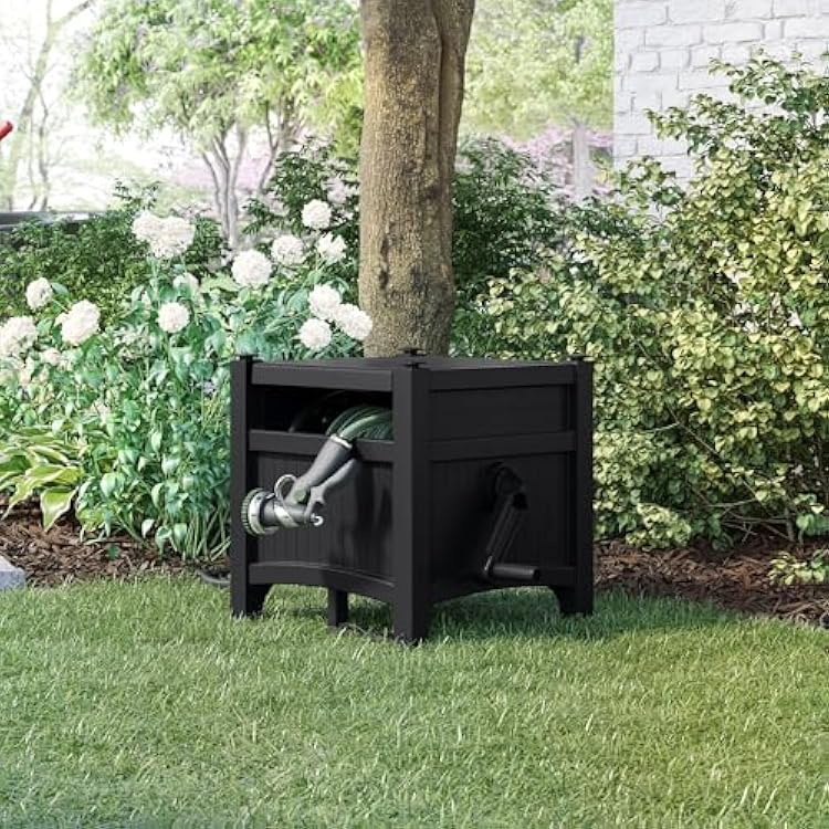 100 ft. Hideaway Hose Reel, Gray,Black - Stores Up to 100ft of 5/8 Vinyl Hose, Durable Resin Construction, No Assembly Required (21W x15.5D x16H) (Black)
