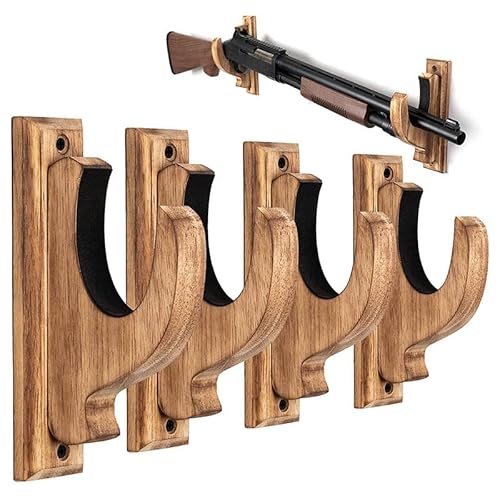 BeNtLi Wall Mounted Gun Rack, 2 Horizontal Wooden Rack Shotgun Hooks, Single Gun Display Rack for Multipurpose Shotgun Rack (2)
