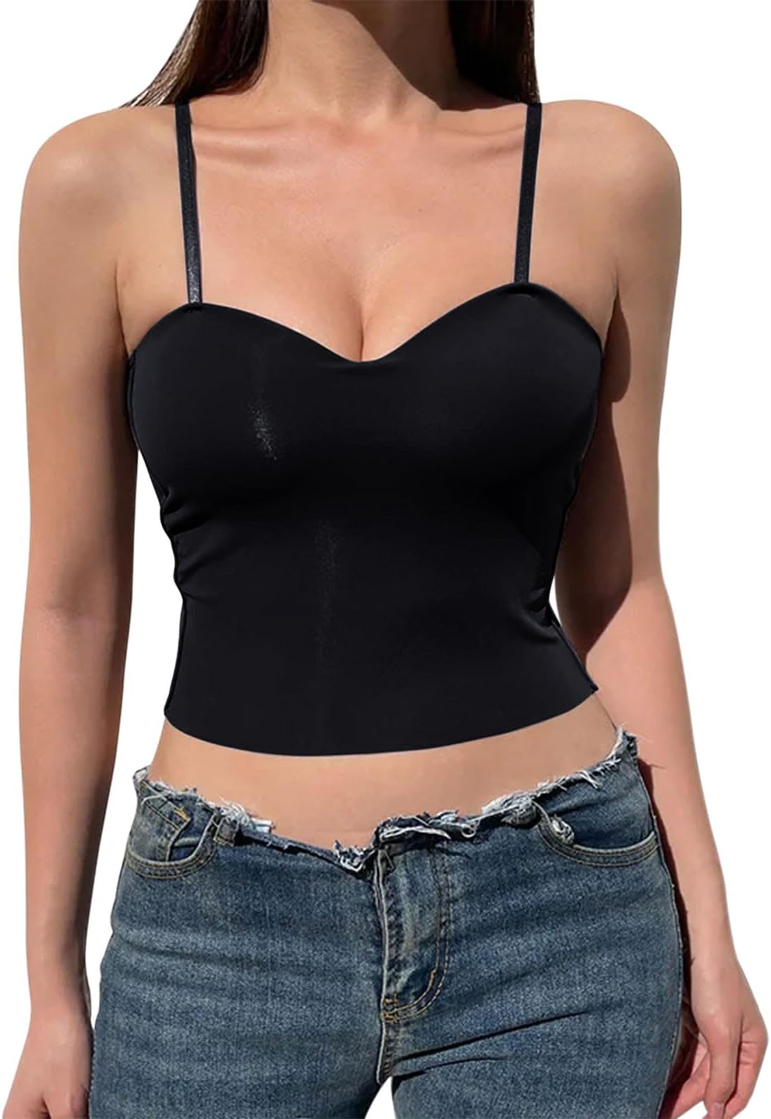 GenericTop Bras for Women plus Size Women'S Basic Smooth Push Up Bustier Club Party Crop Top Bra Black Bustier Top Spaghetti Strap Going Out Slimming Bustier Corset Lace Camisoles for Women