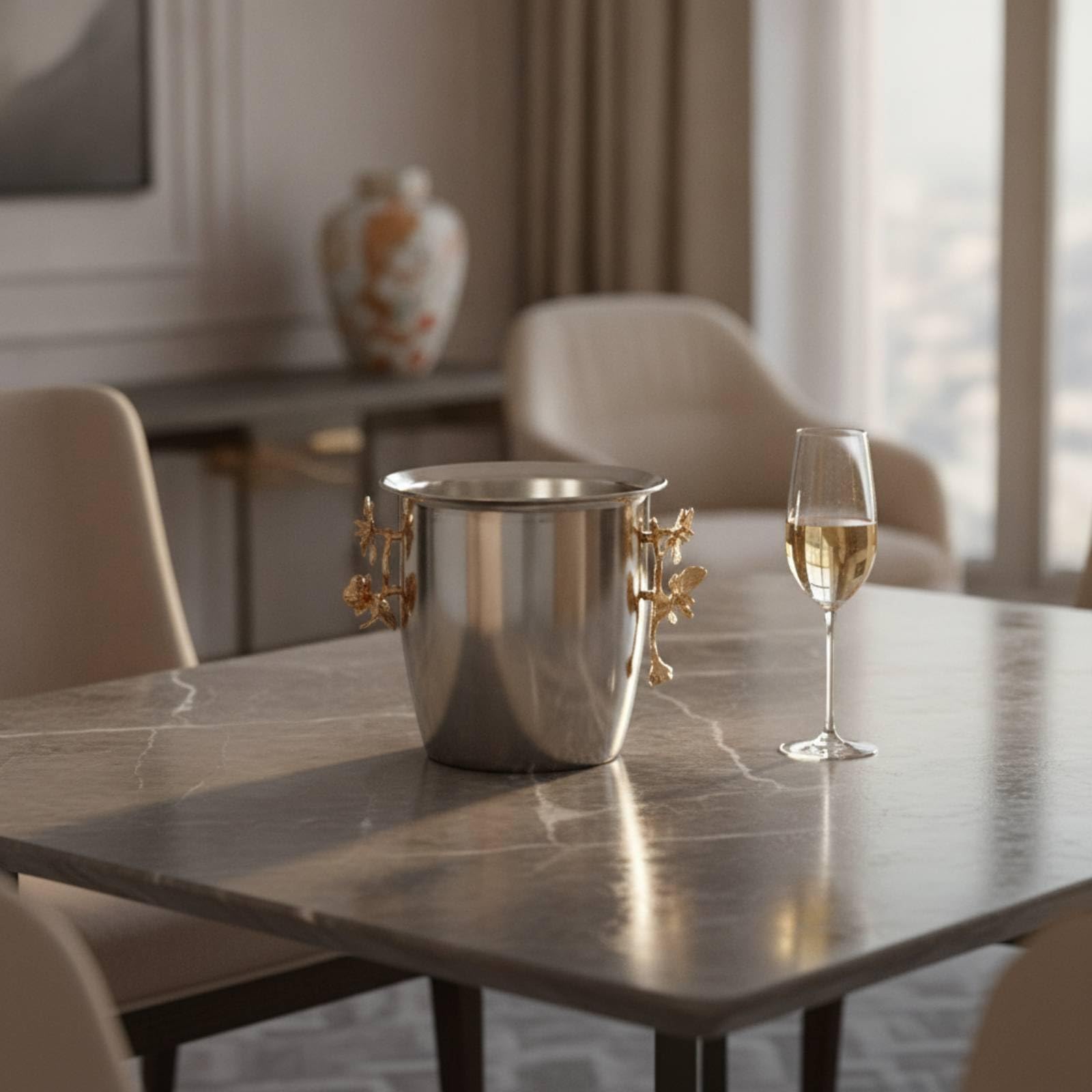 KESOTO Secchiello Vino Secchiello Ghiaccio, Secchiello per Ghiaccio con Decorazione A Forma di Crisantemo