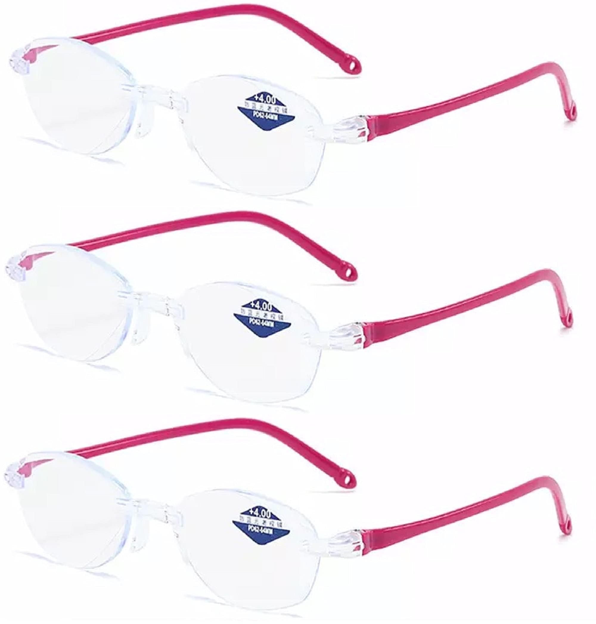 AUGEN Blue Block Rimless Reading Glasses Pink Clear Unisex Free Size Power (+2.00, Pack of 3)