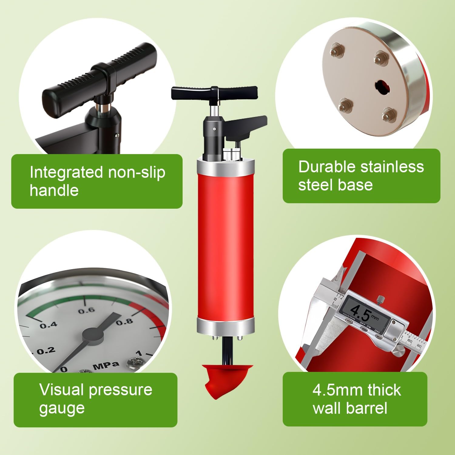 Pompa Stura scarichi a Pressione con 4 Teste di Pistone, Stantuffo per WC ad Aria Compressa con Barometro, Sturalavandino ad Aria Compressa, per WC, Lavandino, Bagno
