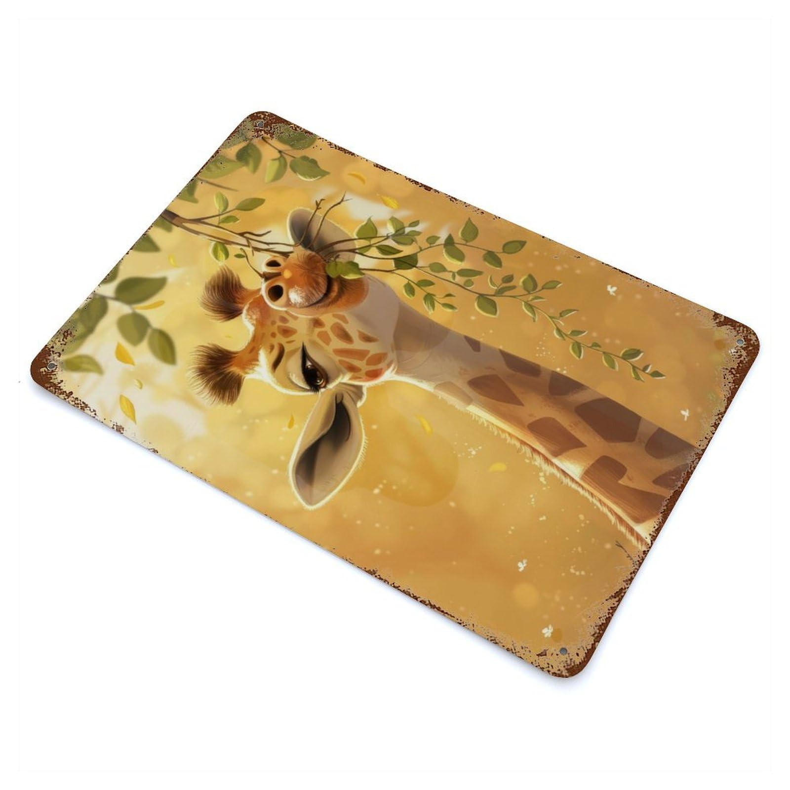 Vintage Rust Metal Sign with Baby Giraffe Design 11.8"x7.9", for Garage, Bar And Workshop Decor, Retro Wall Decor