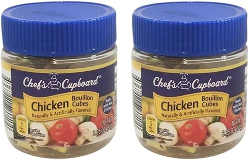 Chef's Closet - Cubos de caldo de pollo con pollo real, 2 tarros (3.25 onzas cada uno)
