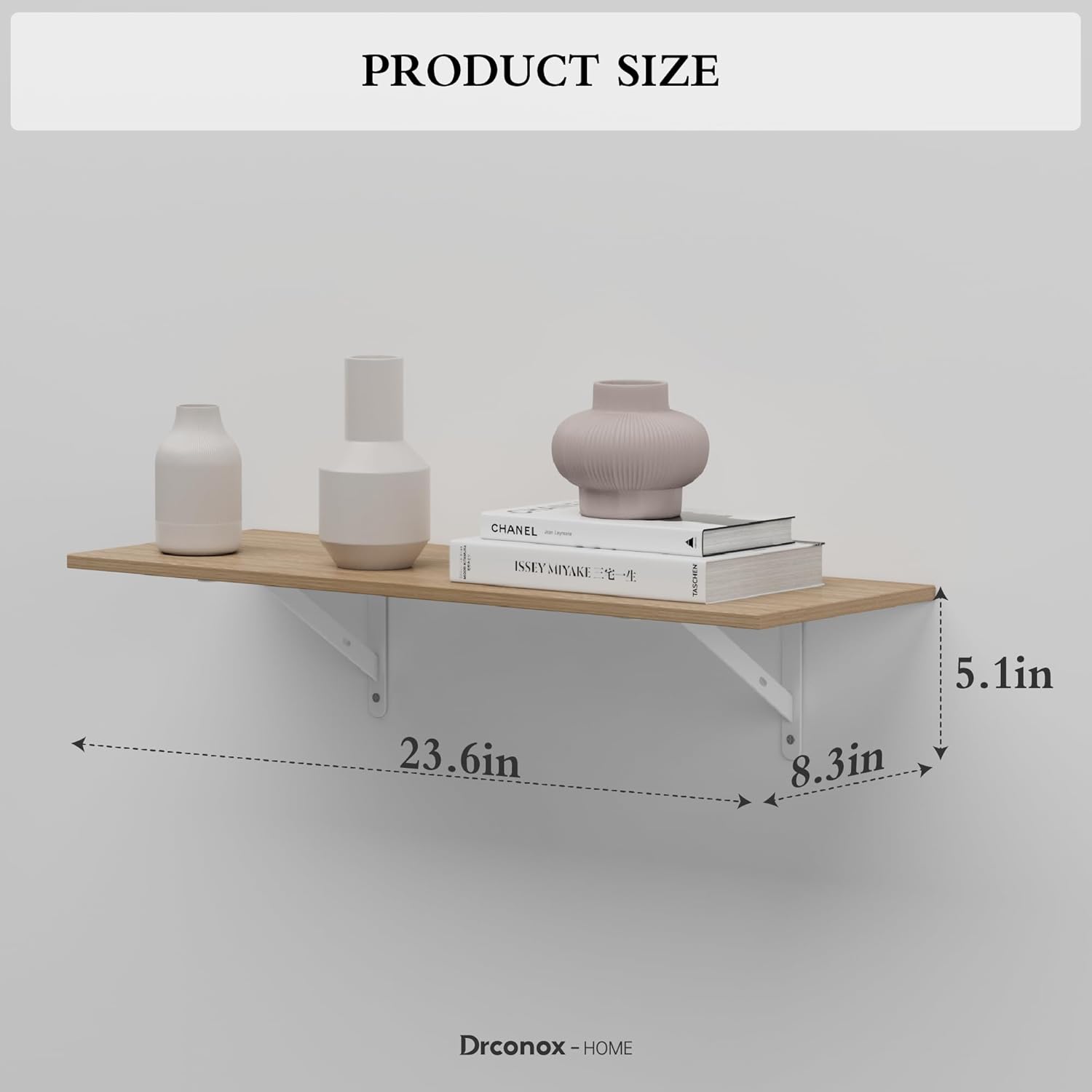 Floating Shelves for Wall, 26.3'' x 7.8'' Inch Hanging Shelf for Storage and Room Decoration, PVC Wall Shelves with Base for Bedroom, Living Room, Bathroom, Kitchen, (Set of 3, Oak)