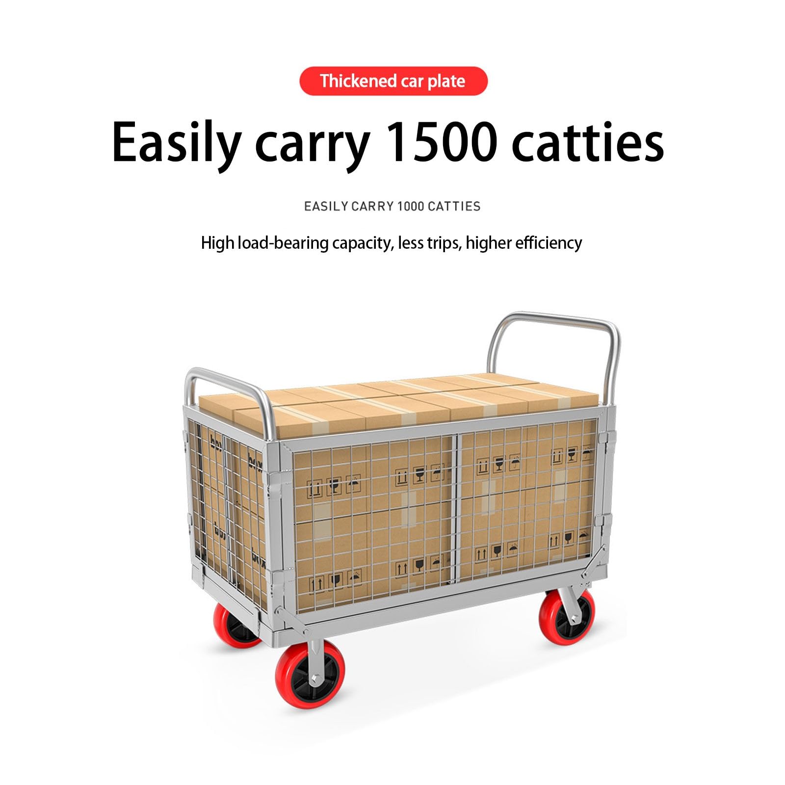 Wózek platformowy z klatką duży składany wózek płaski wózek ręczny wielofunkcyjny wózek płaski składany wózek klatkowy 600kg(120X60cm)